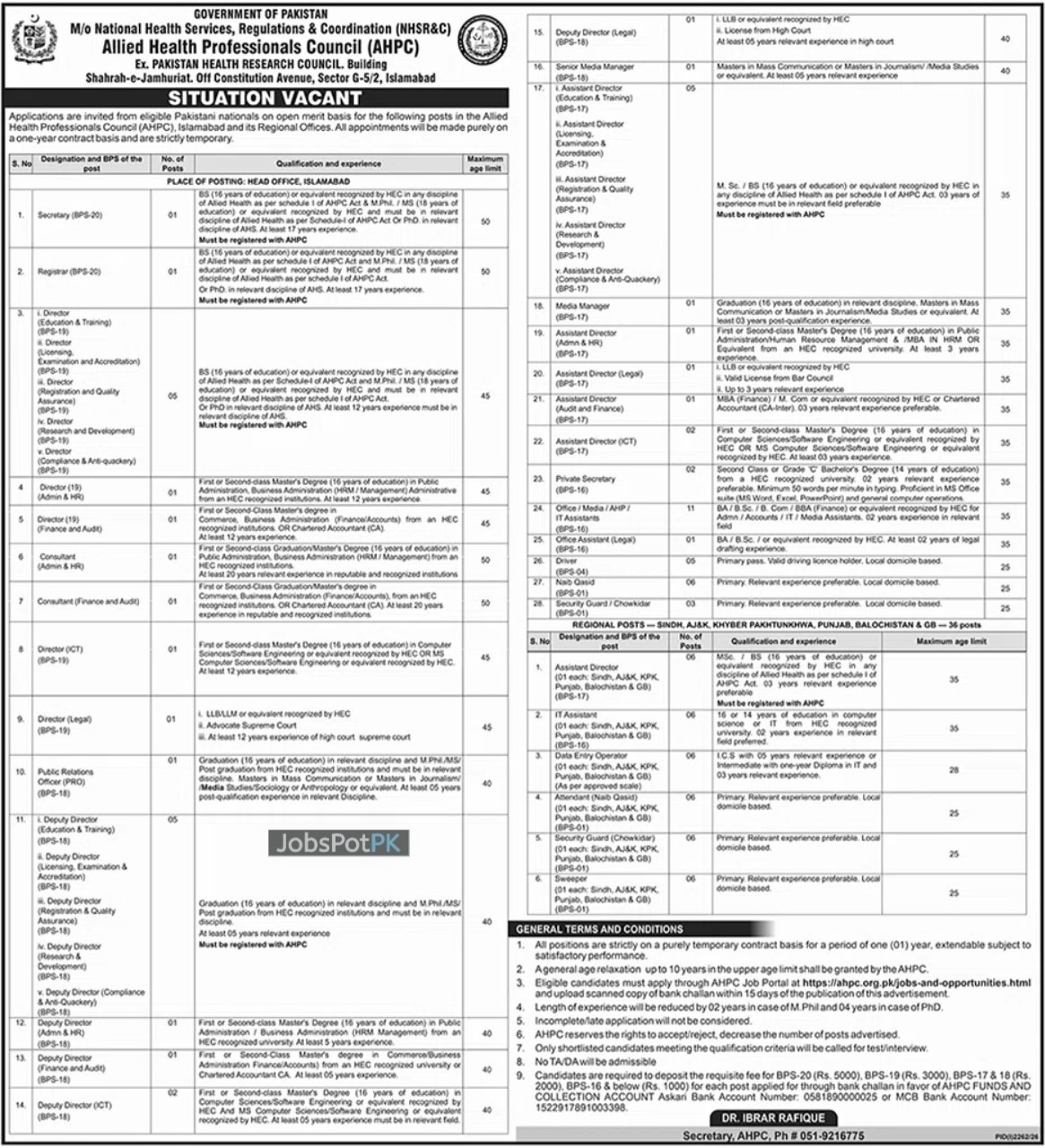Allied Health Professionals Council AHPC Jobs 2026