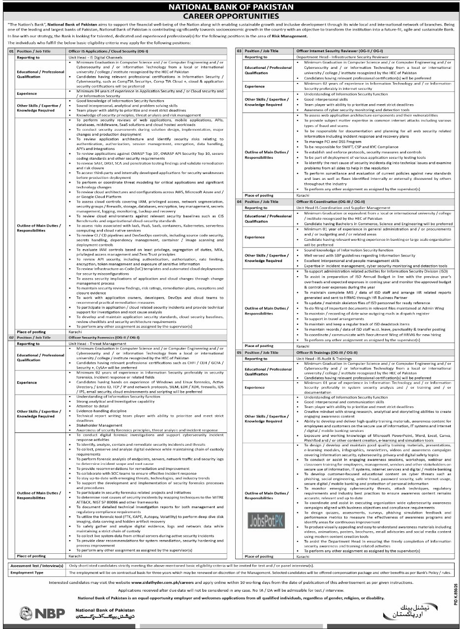 National Bank of Pakistan NBP jobs 2026