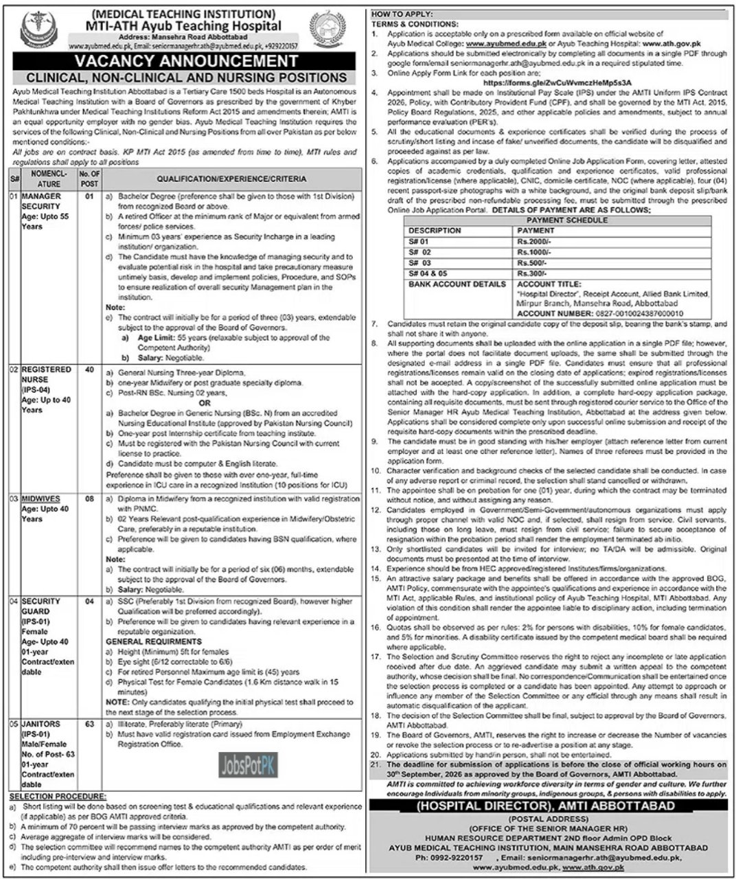 Ayub Teaching Hospital MTI Jobs 2026