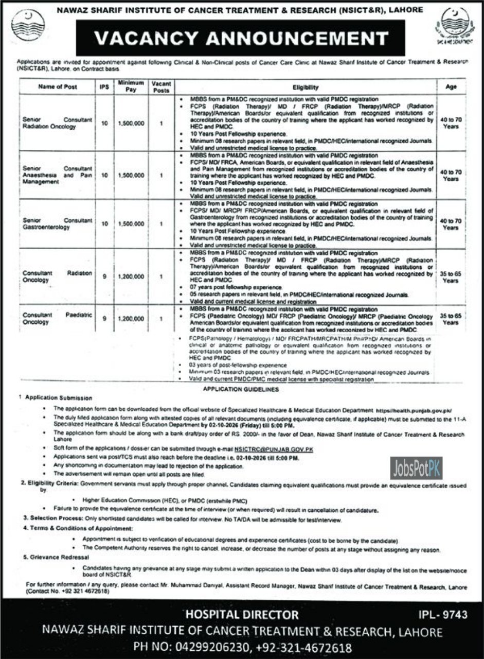 NSICT&R Lahore jobs 2026