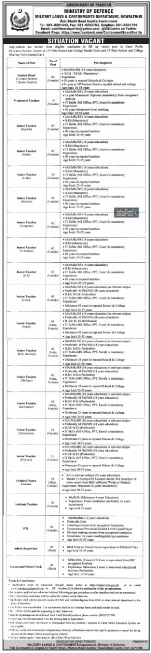 Cantt Public Education System jobs 2026 