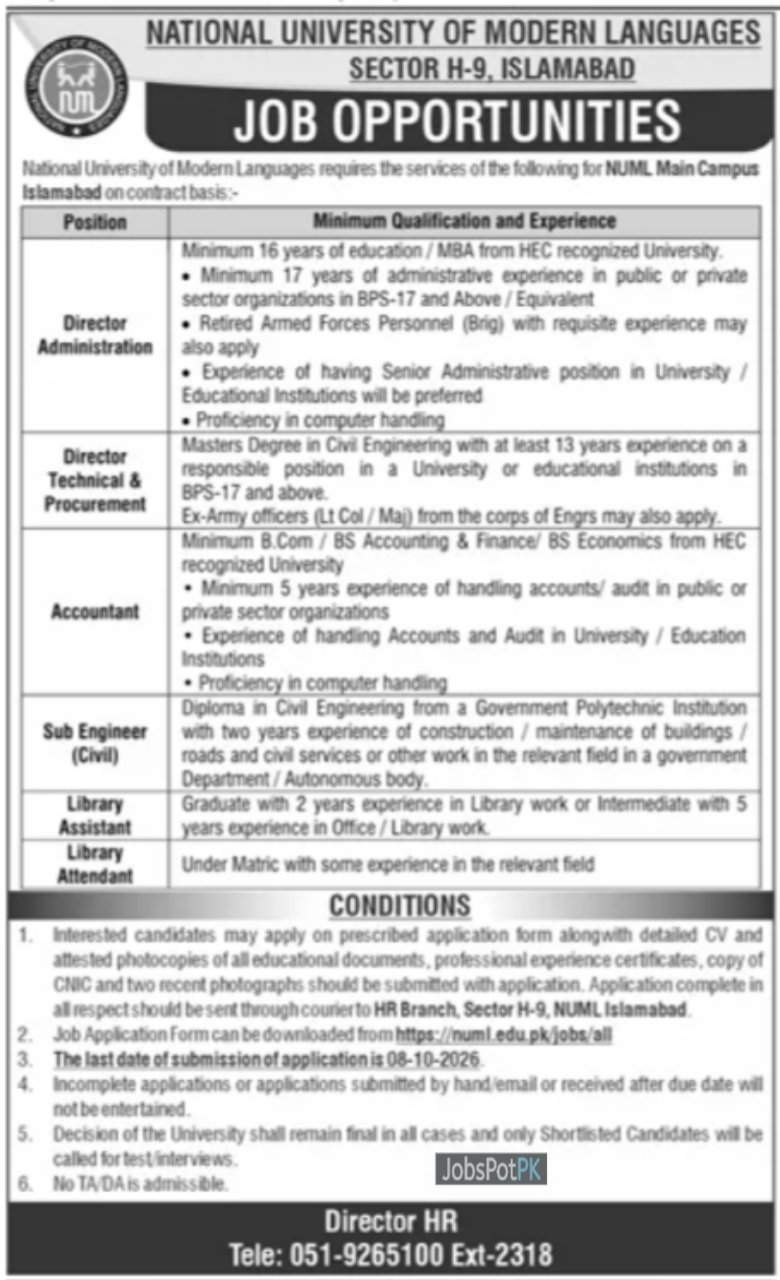 NUML Jobs 2026