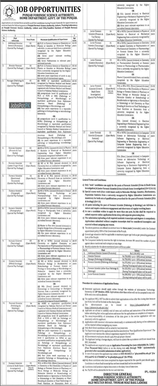 Punjab Forensic Science Authority Jobs 2026