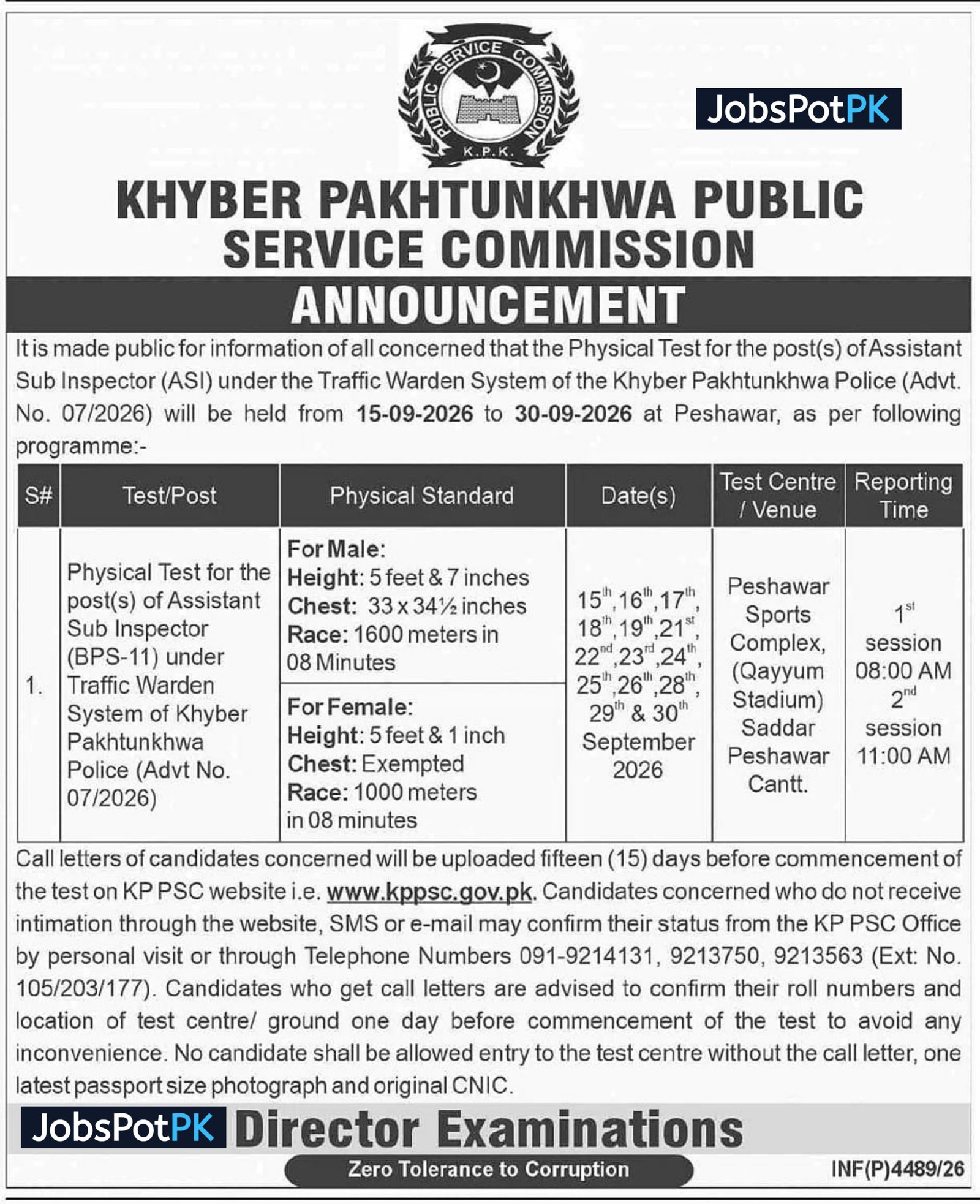 KP Police ASI Jobs 2026