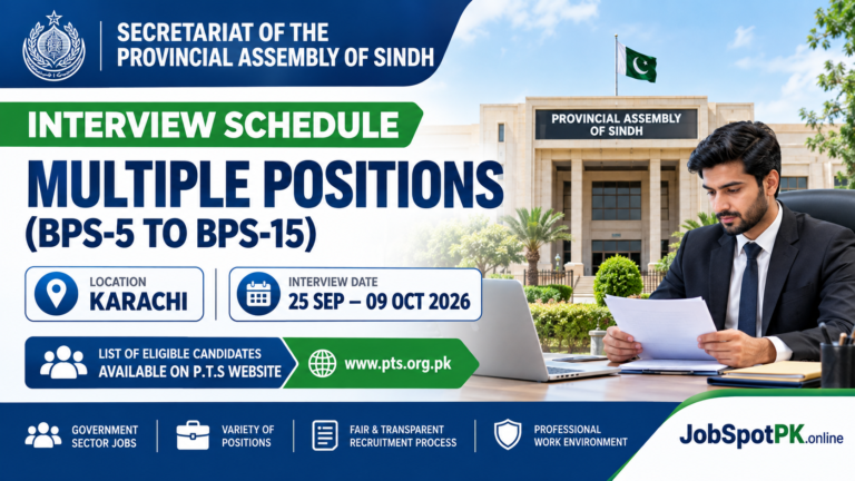 Provincial Assembly of Sindh Jobs 2026 Interview