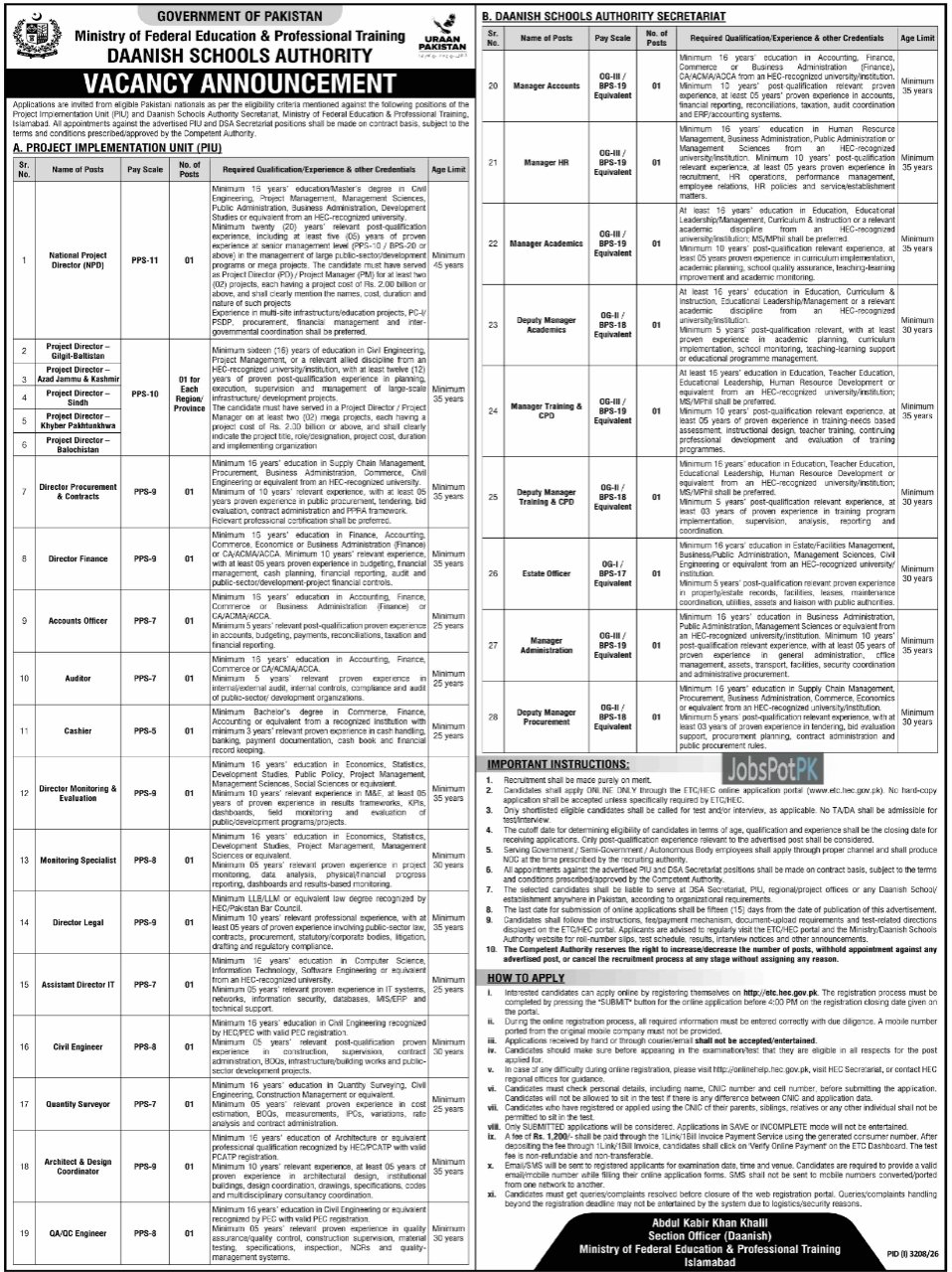 Daanish Schools Authority Jobs 2026