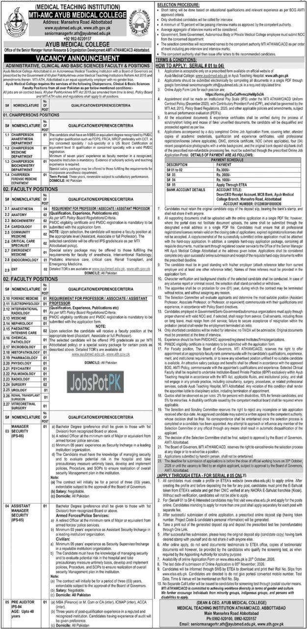 Ayub Medical College Jobs 2026
