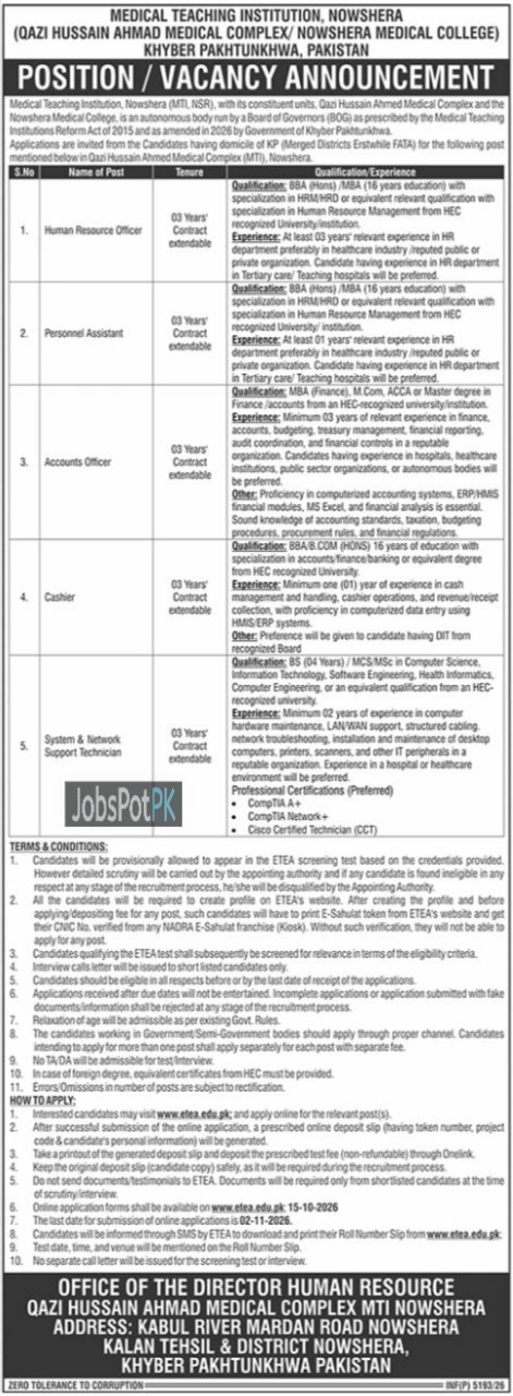 Medical Teaching Institution Nowshera Jobs 2026
