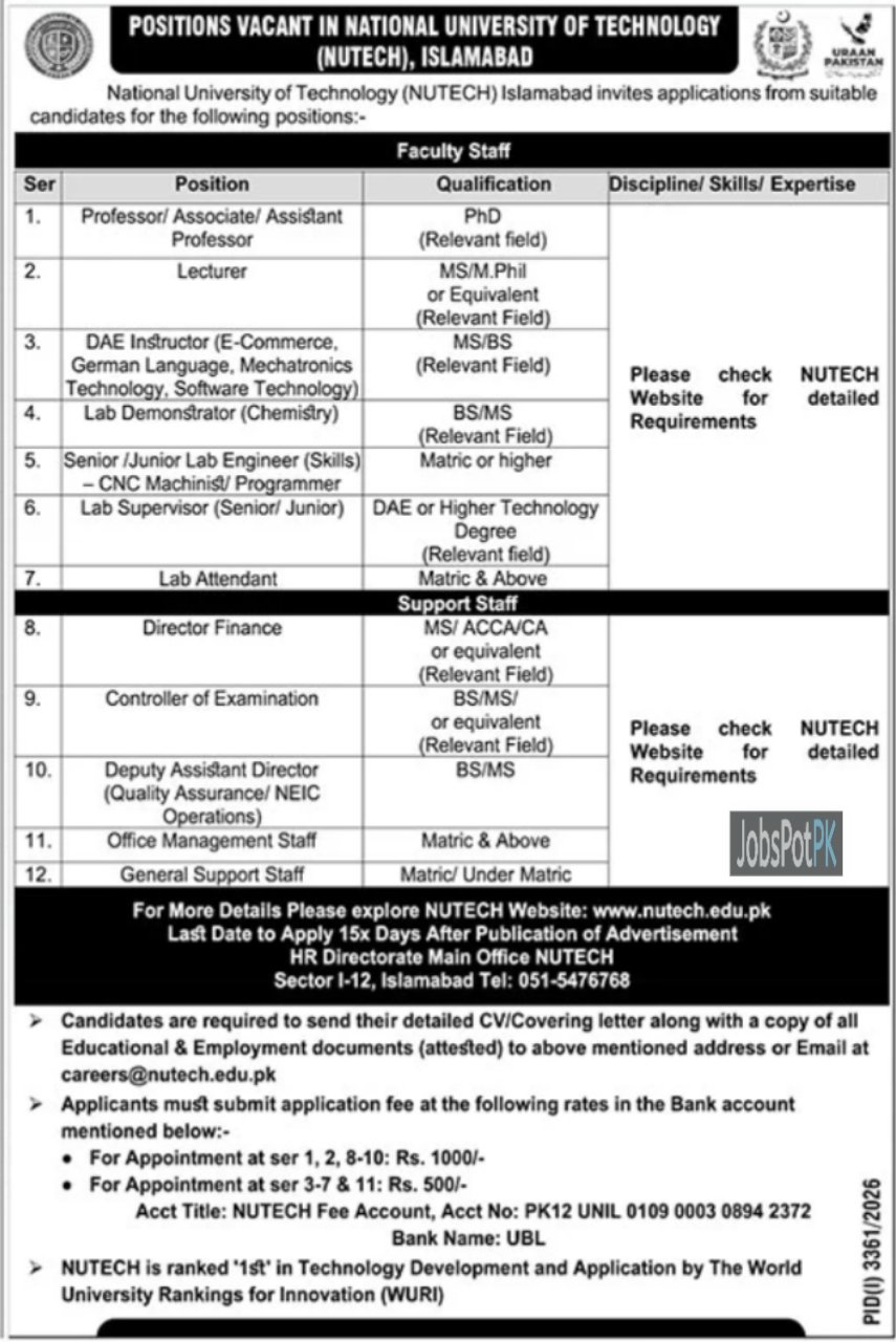 National University of Technology Jobs 2026 