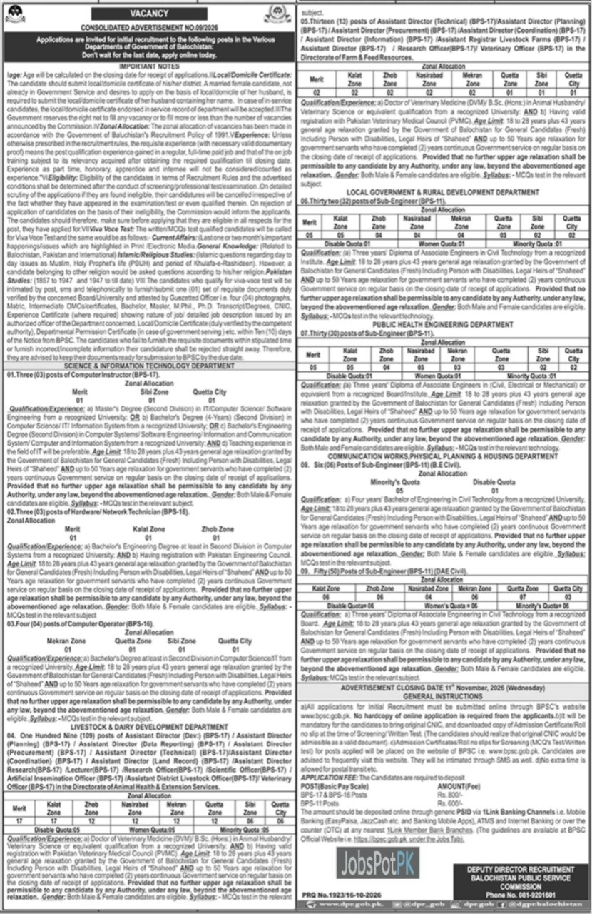 Balochistan Public Service Commission jobs 2026