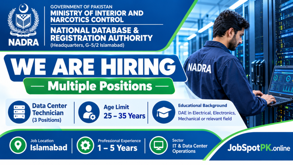 NADRA Jobs 2026 – Available for Data Center Technician Apply Now!